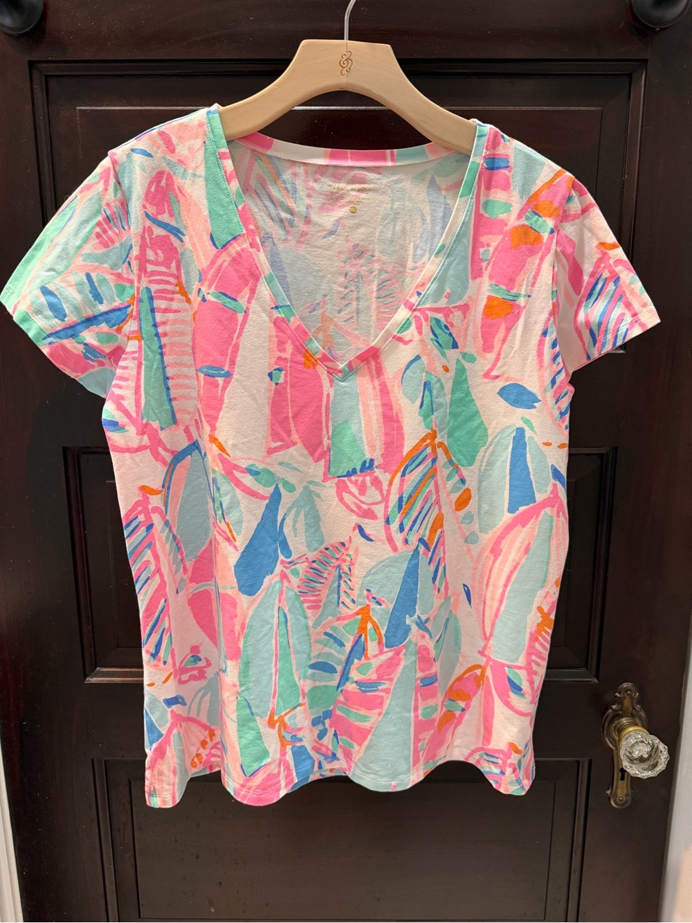 Lilly Pulitzer Out to Sea print V-Neck Short Sleeve Tee XL